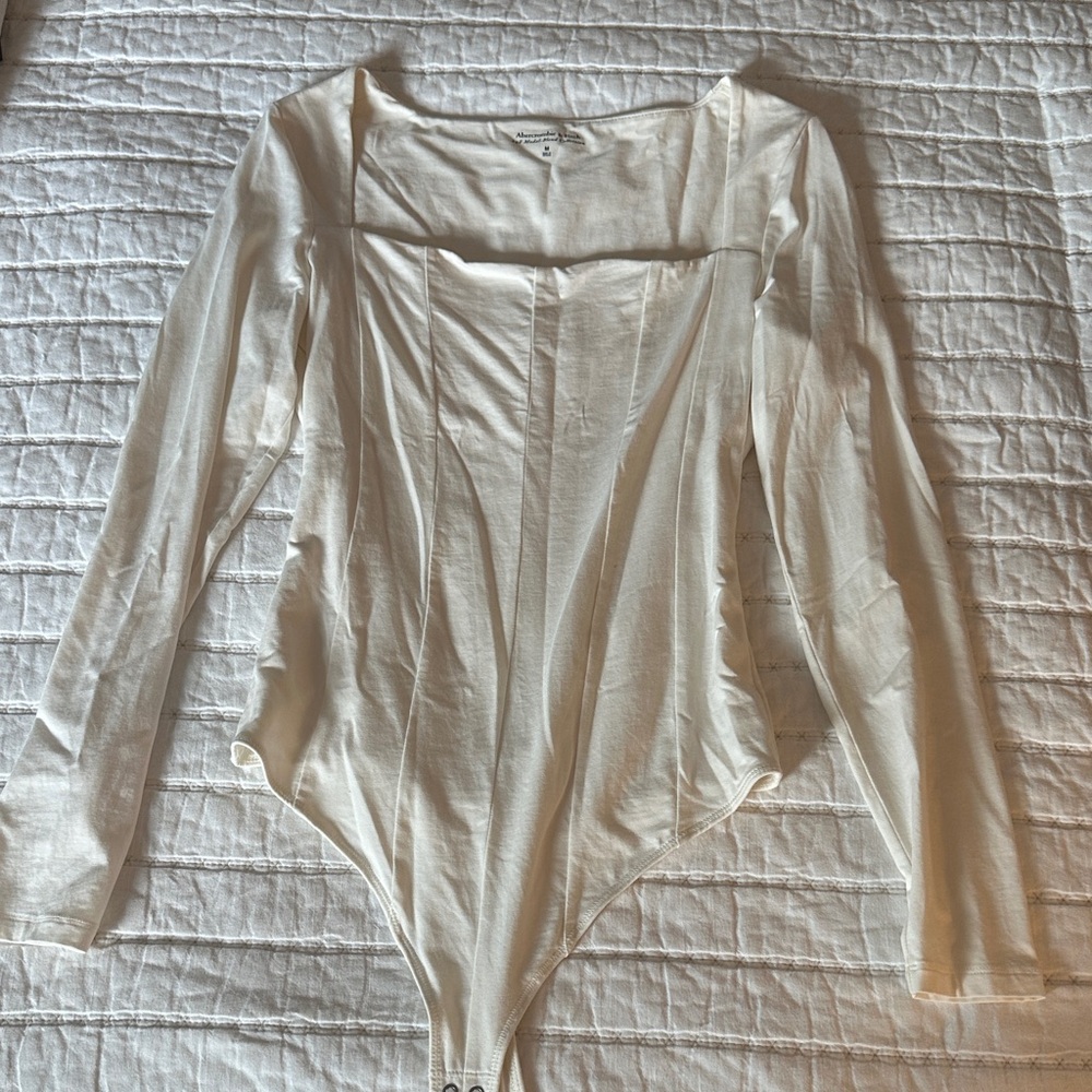 Abercrombie & Fitch Cream Long Sleeve Bodysuit